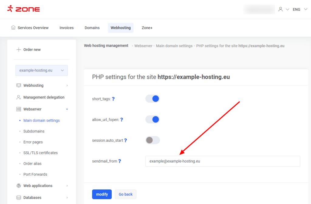 Sending emails via web-server - Zone Support
